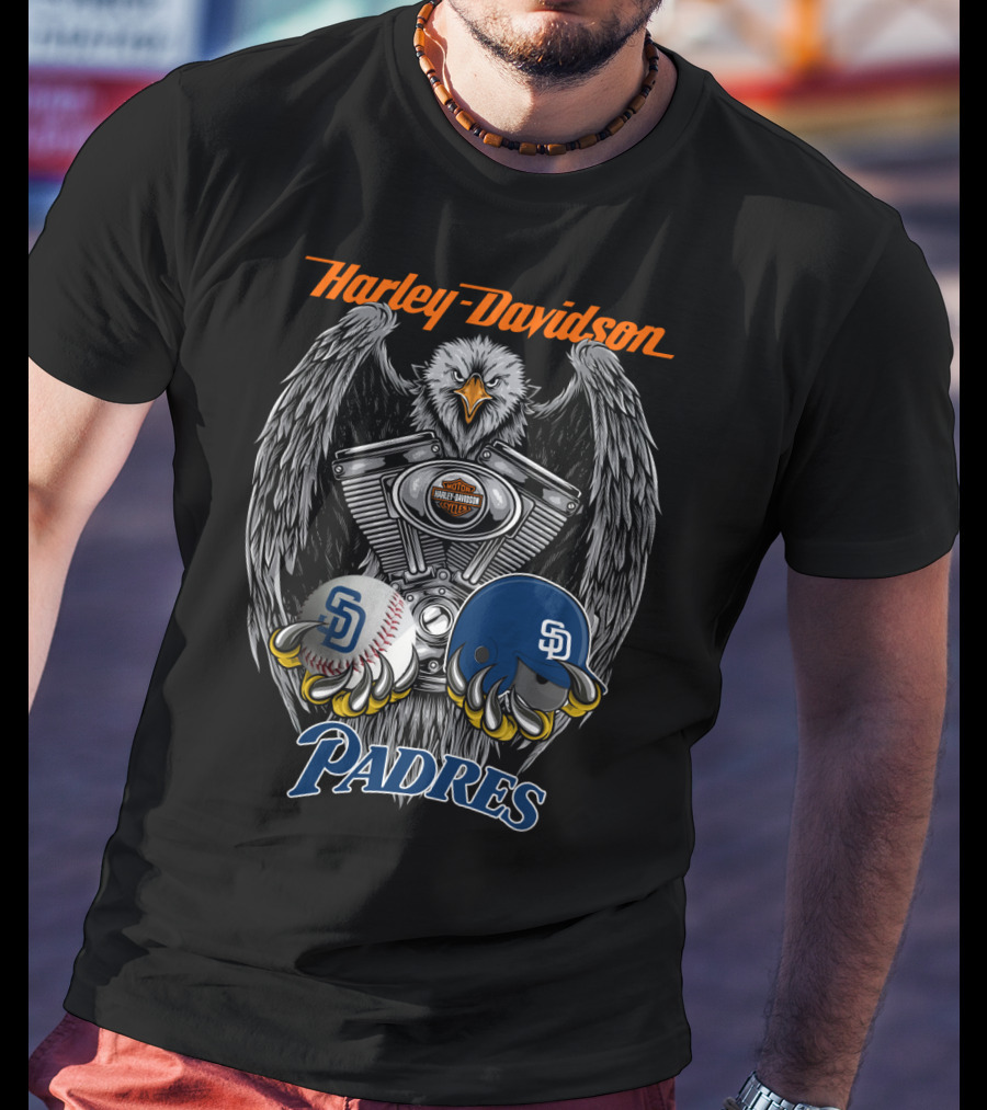 Harley Davidson Padres Eagle Mlb Baseball Helmet And Ball T-Shirt