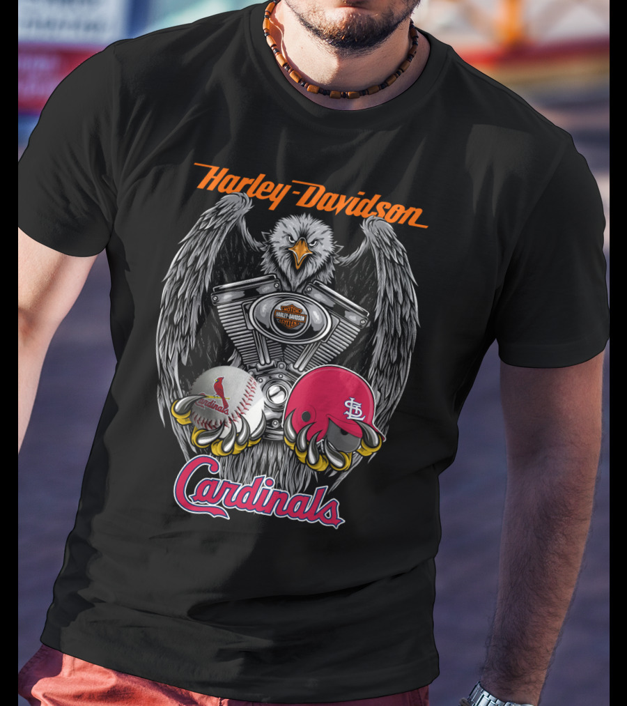 Harley Davidson St. Louis Cardinals Eagle Engine Baseball Helmet T-Shirt