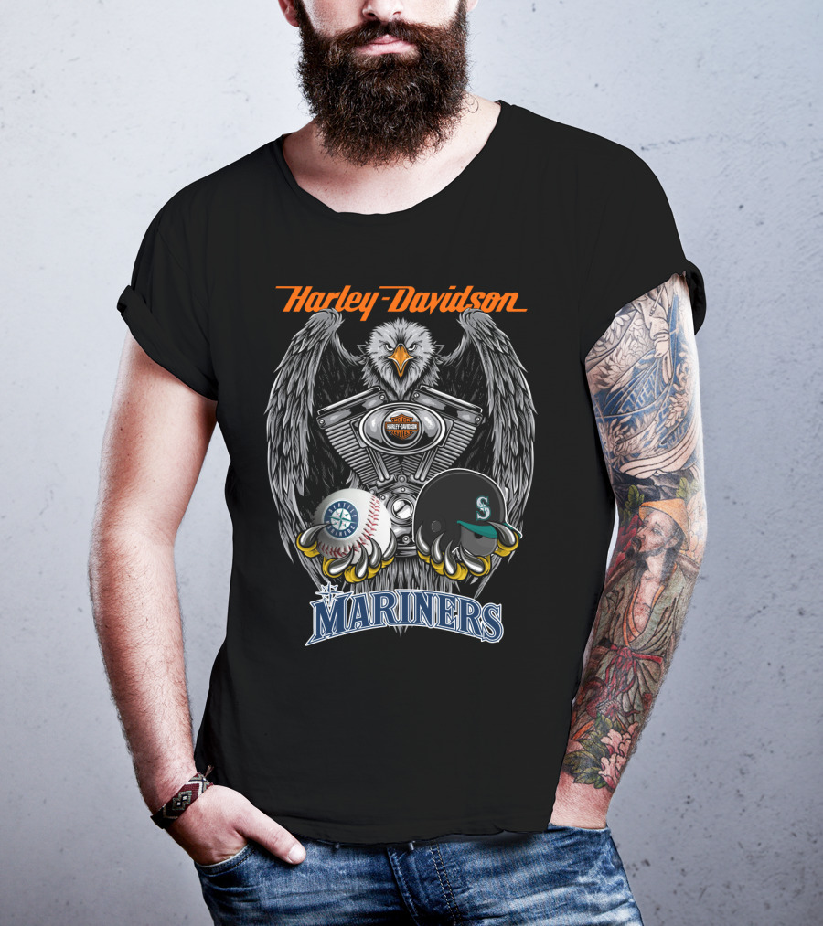 Harley Davidson Eagle Mlb Seattle Mariners Baseball Helmet Seattle T-Shirt