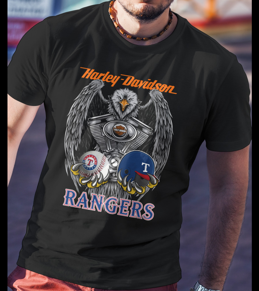 Harley Davidson Texas Rangers Mlb Baseball Eagle Engine T-Shirt