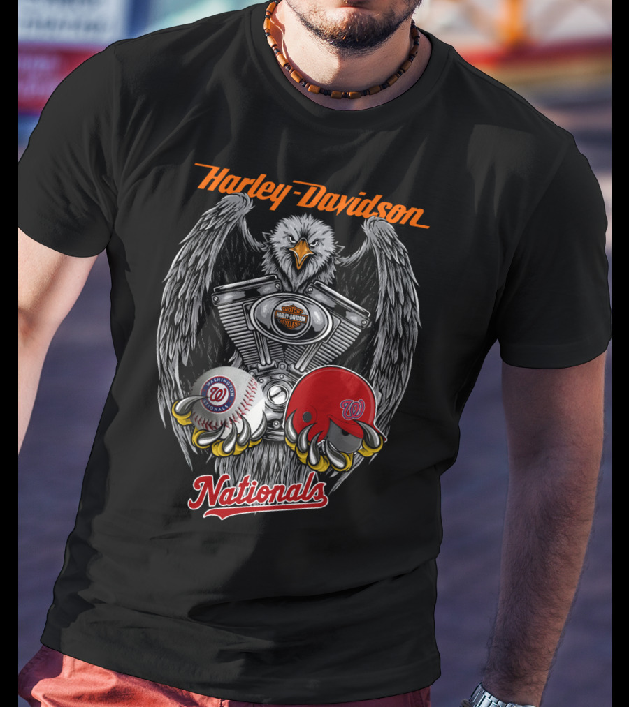 Harley Davidson Washington Nationals Mlb Eagle And Motor T-Shirt