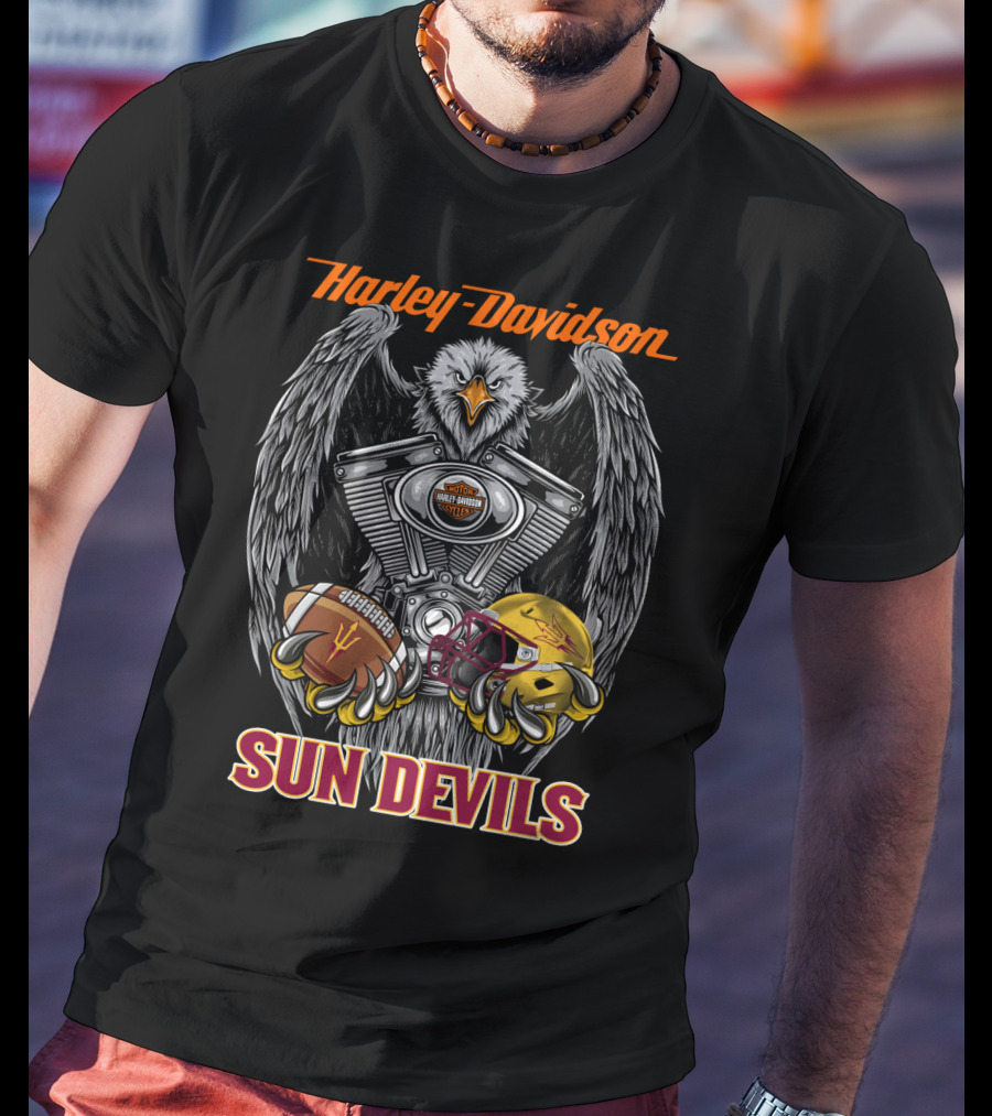 Harley Davidson Sun Devils Eagle Engine Football Helmet T-Shirt