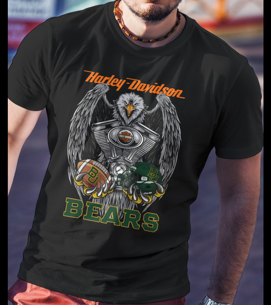 Harley Davidson Bears With Baylor Football And Eagle Engine T-Shirt