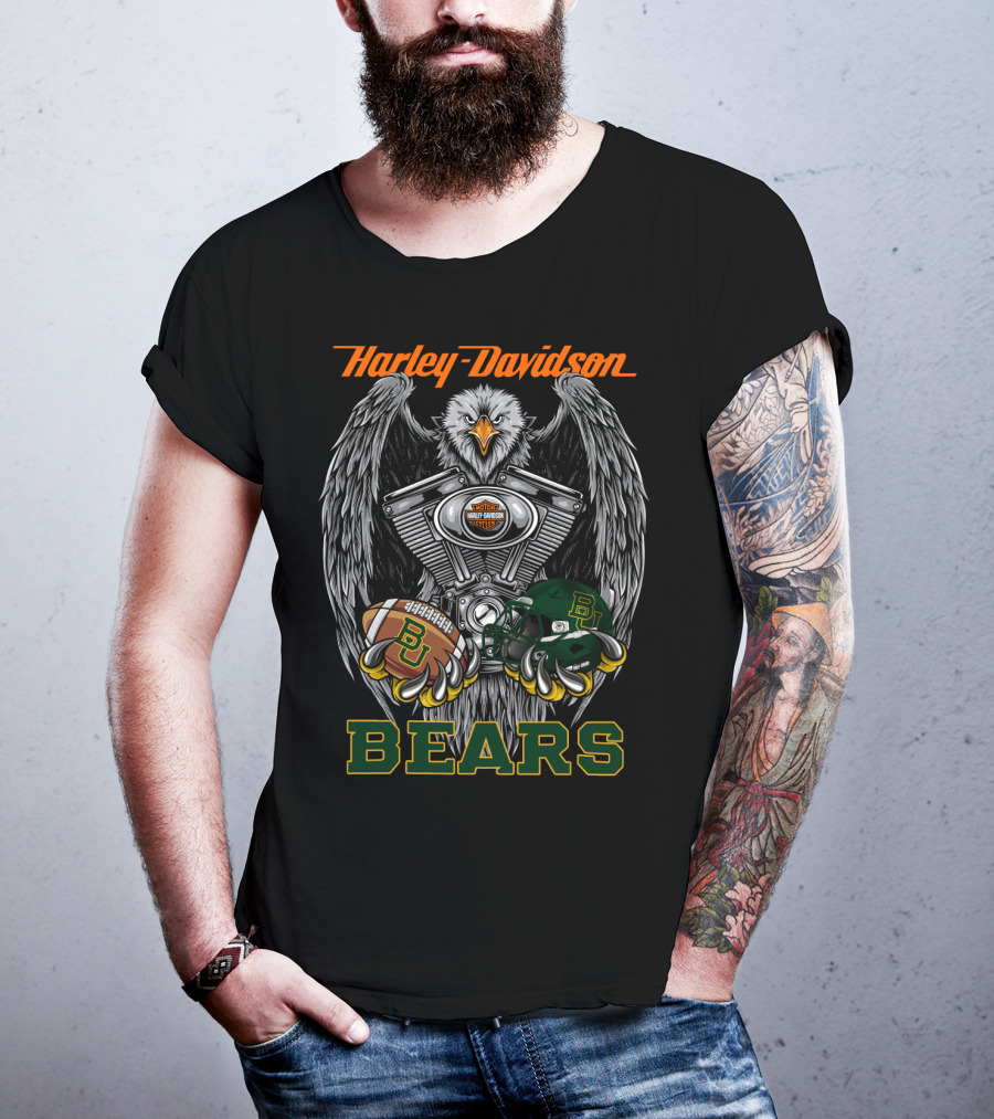 Harley Davidson Bears With Baylor Football And Eagle Engine T-Shirt
