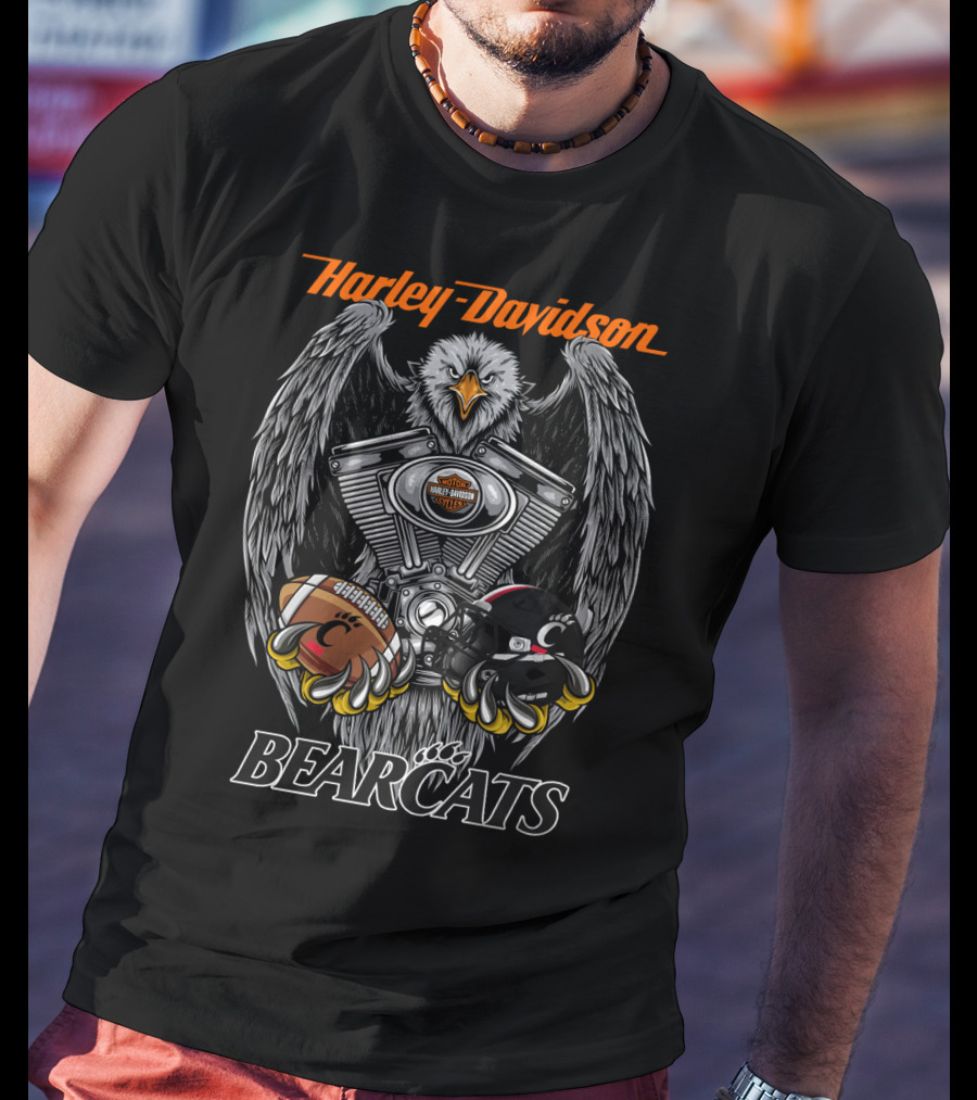 Harley Davidson Bearcats Football Eagle Engine T-Shirt