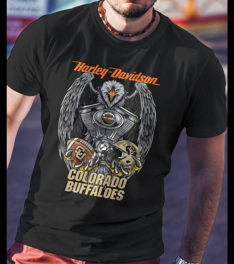 Harley Davidson Colorado Buffaloes Football Eagle Motorcycle Engine T-Shirt
