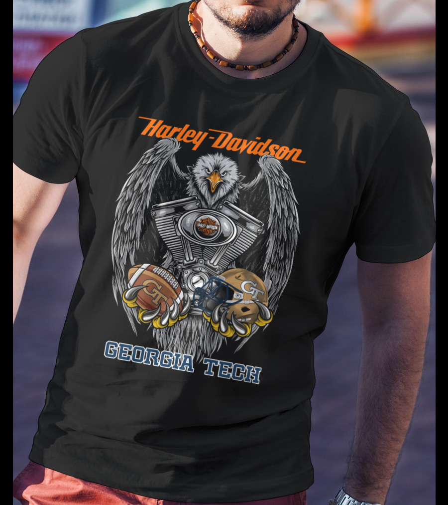 Harley Davidson Georgia Tech Gt Motorcycle Engine Eagle Helmet Football T-Shirt