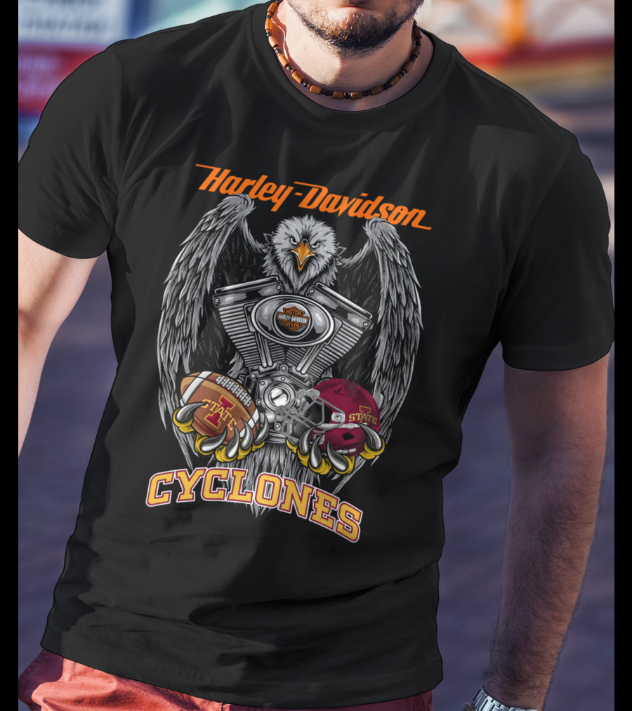 Harley Davidson Cyclones Eagle V-Twin Engine Iowa State Football Helmet And Ball T-Shirt