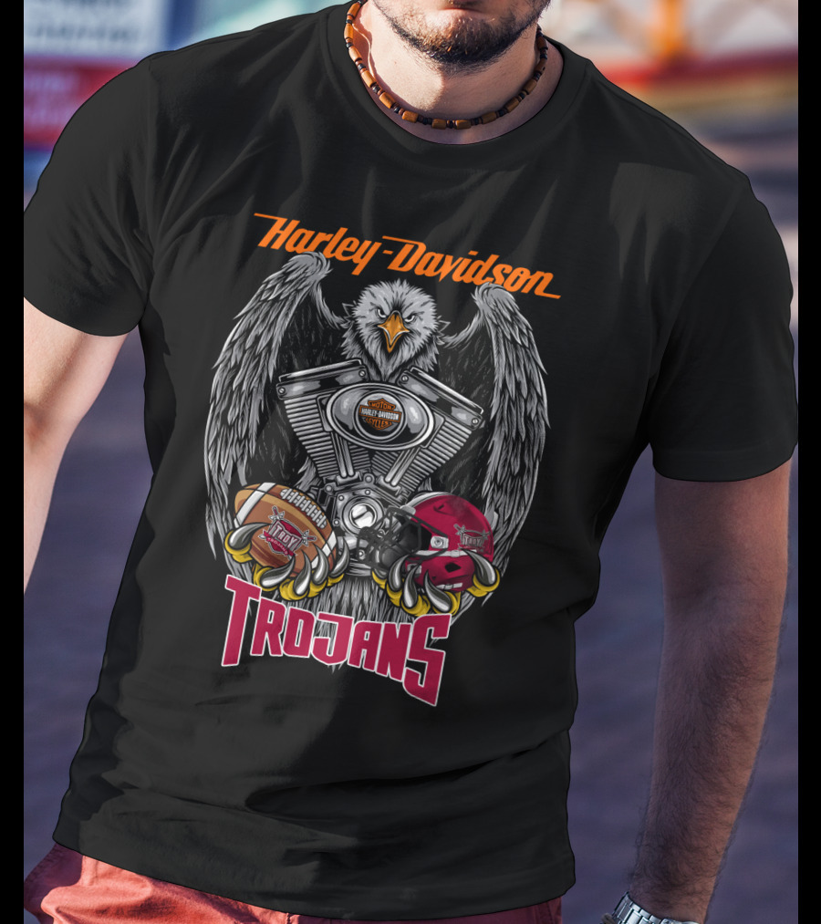 Harley Davidson Seattle Trojans Football Motorcycle Engine Eagle T-Shirt
