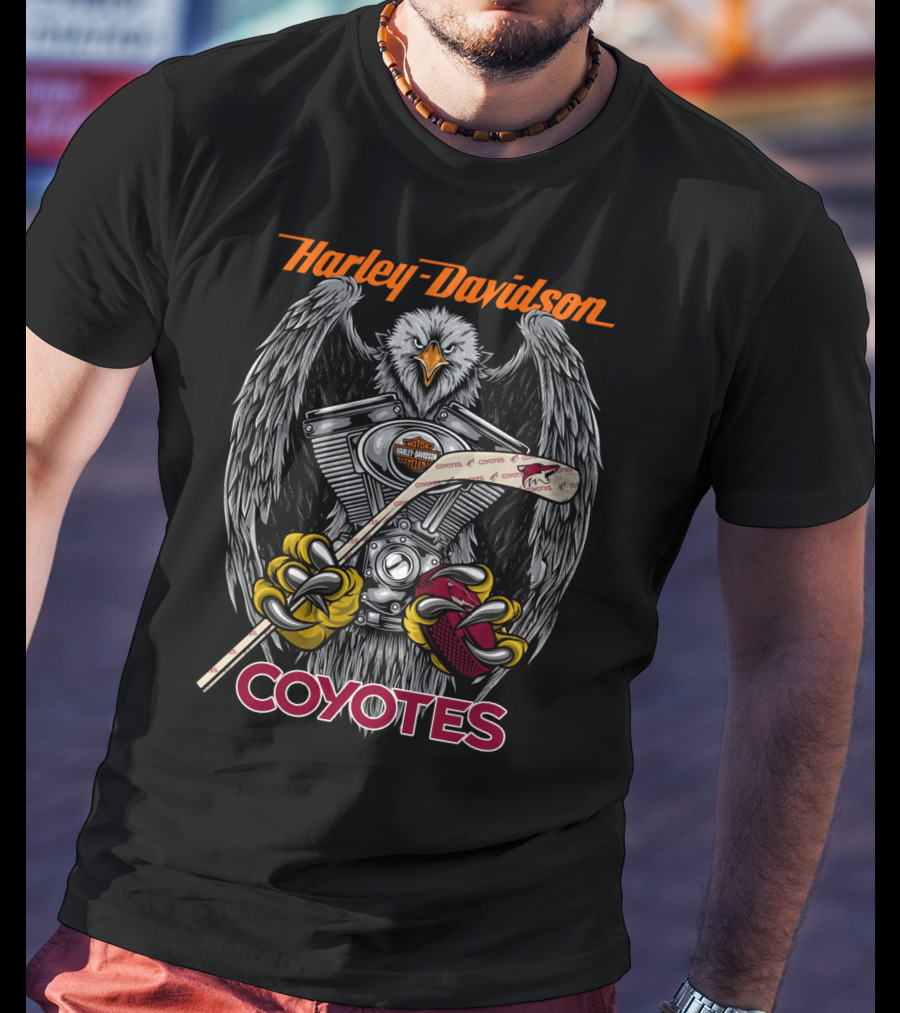 Harley Davidson Coyotes Nhl Hockey Eagle Engine T-Shirt