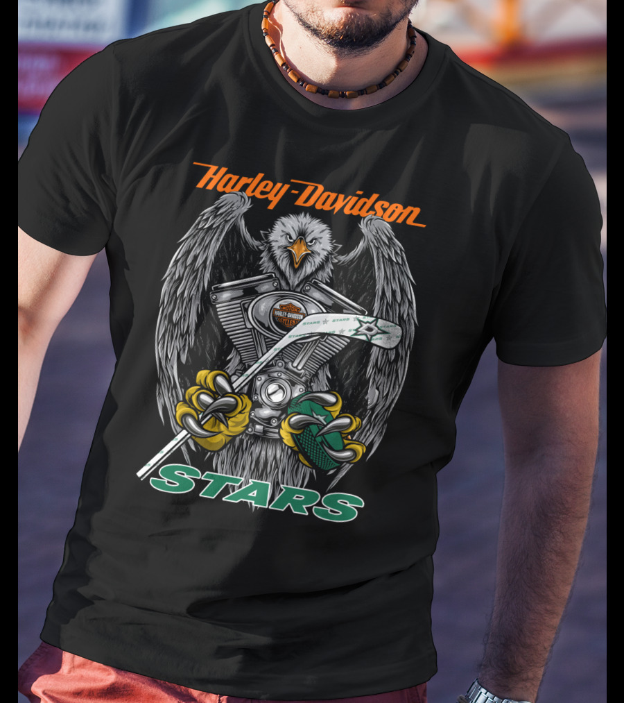 Harley Davidson Eagle With Hockey Stick And Stars T-Shirt