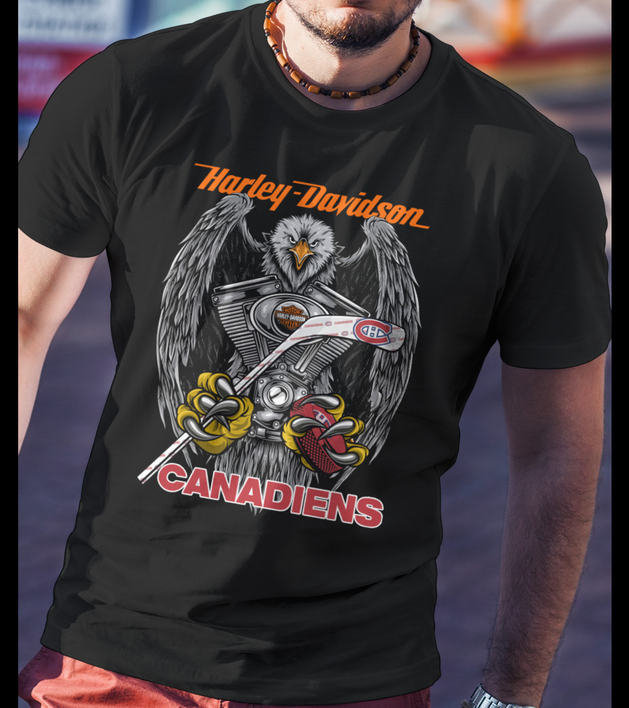 Harley Davidson Canadiens Eagle Hockey Stick Motorcycles T-Shirt
