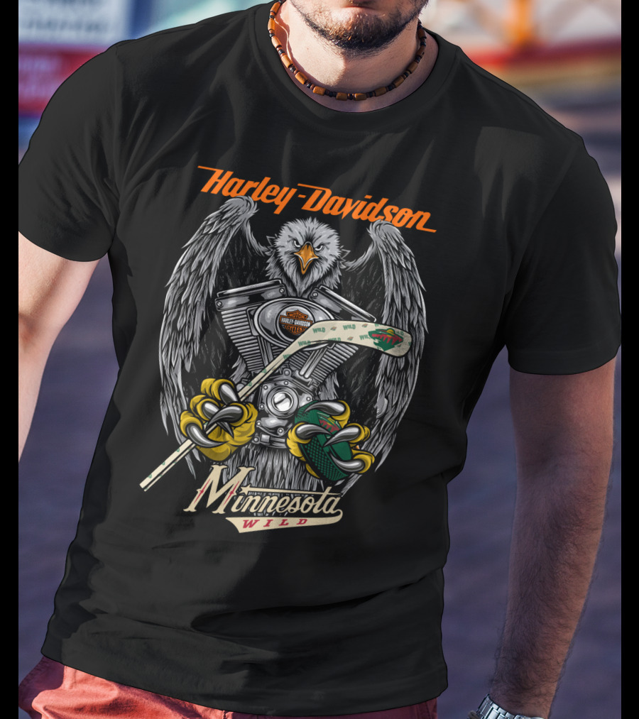 Harley Davidson Minnesota Wild Nhl V-Twin Eagle Hockey Stick T-Shirt
