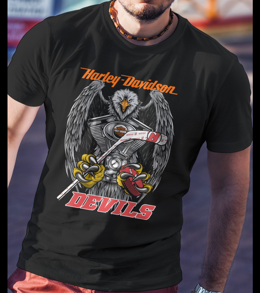 Harley Davidson Devils Nhl Njd Eagle Engine Hockey Stick T-Shirt