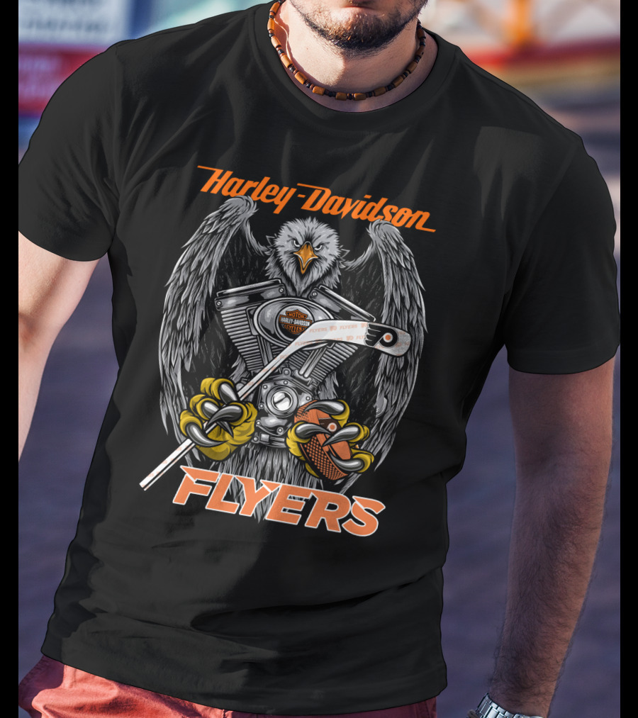 Harley Davidson Flyers Philadelphia Engine Eagle Hockey Stick T-Shirt