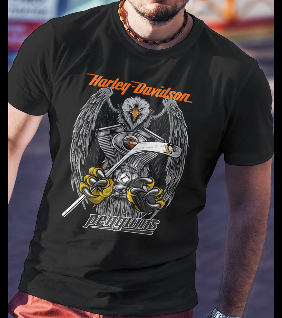 Harley Davidson Penguins V-Twin Nhl Hockey Eagle T-Shirt