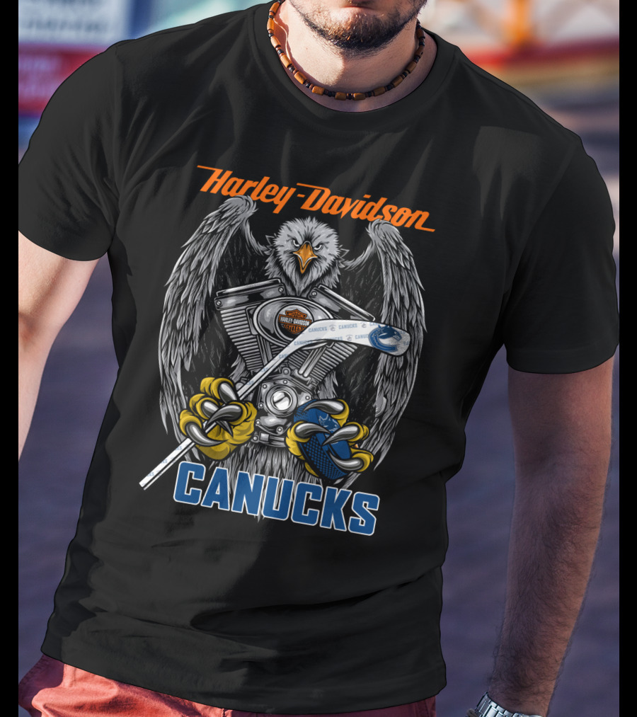 Harley Davidson Canucks Nhl Eagle Hockey Engine T-Shirt