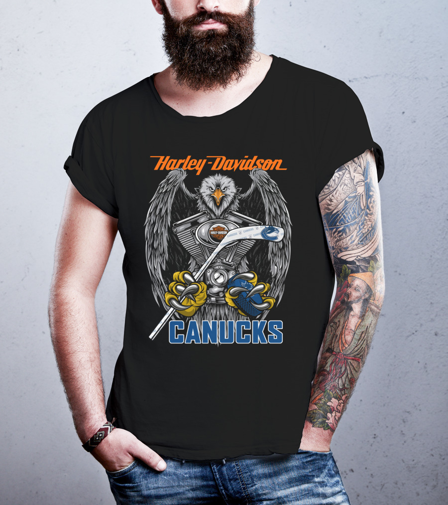 Harley Davidson Canucks Nhl Eagle Hockey Engine T-Shirt