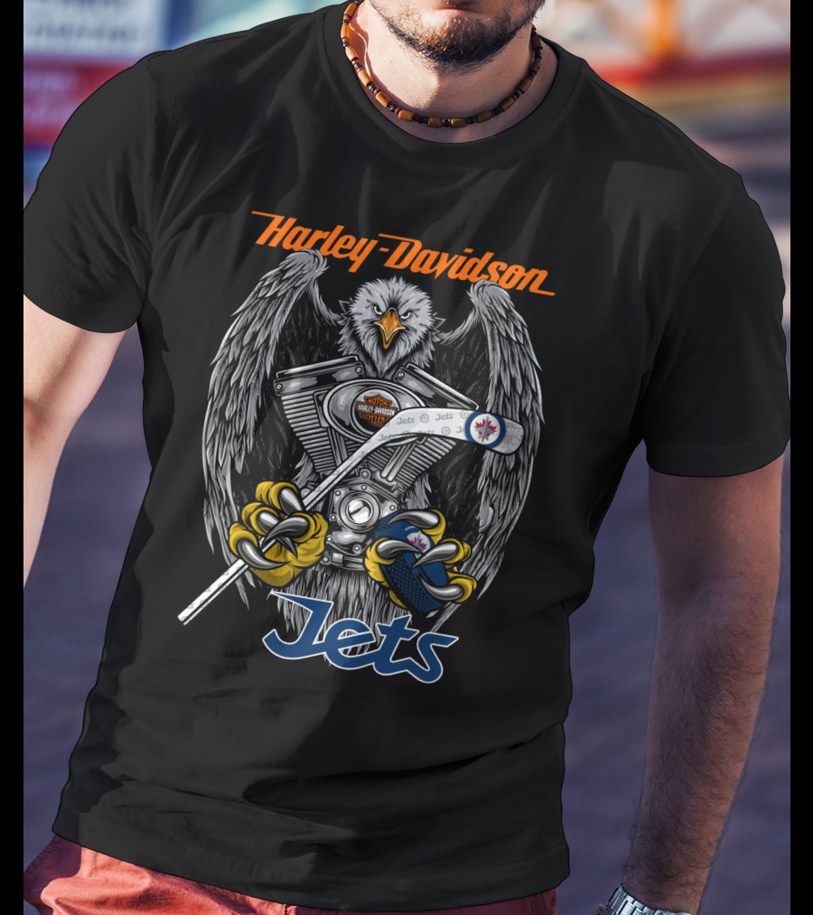 Harley Davidson Nhl Winnipeg Jets Eagle Motorbike Hockey T-Shirt