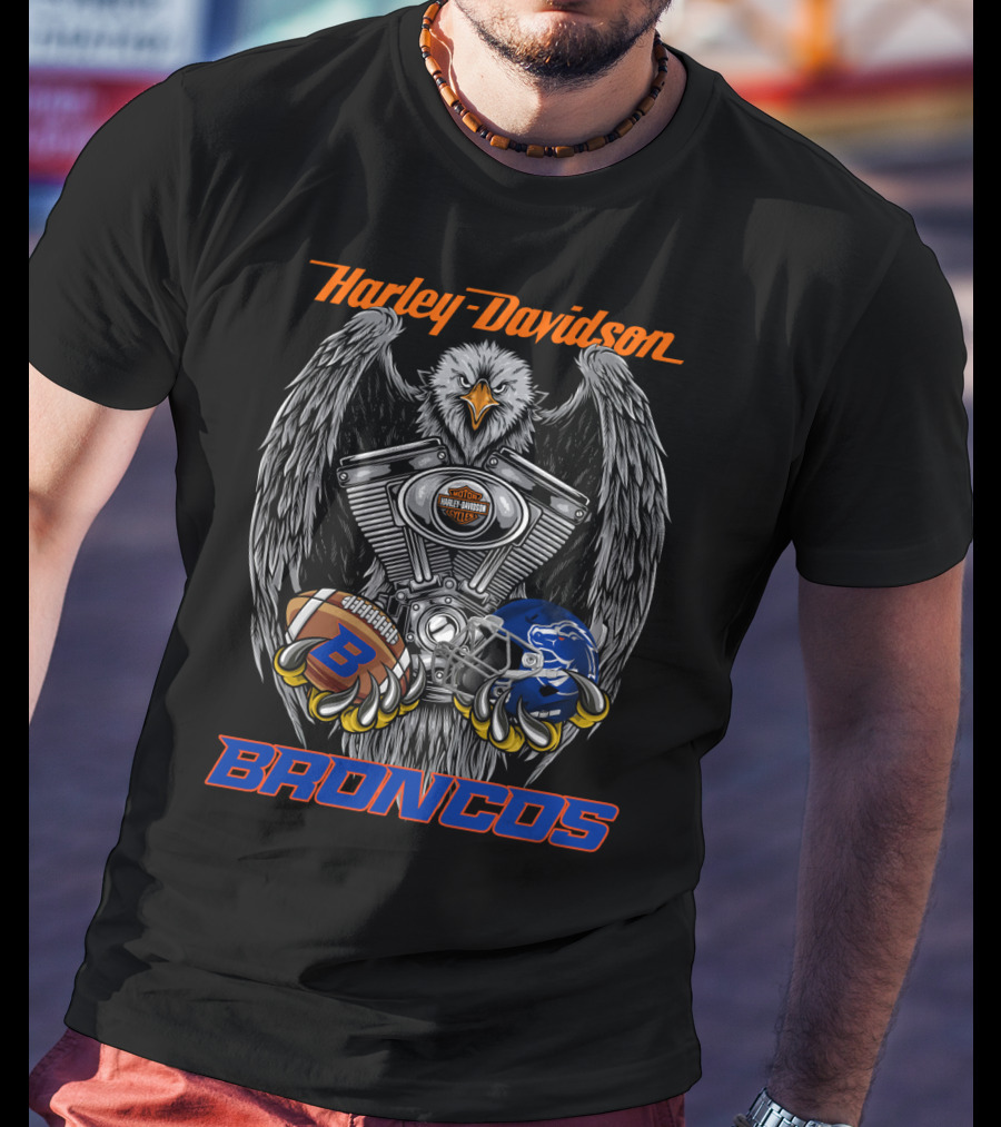 Harley Davidson Broncos Eagle Football Helmet Engine T-Shirt
