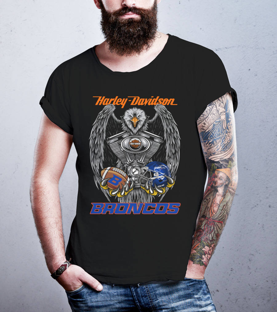 Harley Davidson Broncos Eagle Football Helmet Engine T-Shirt