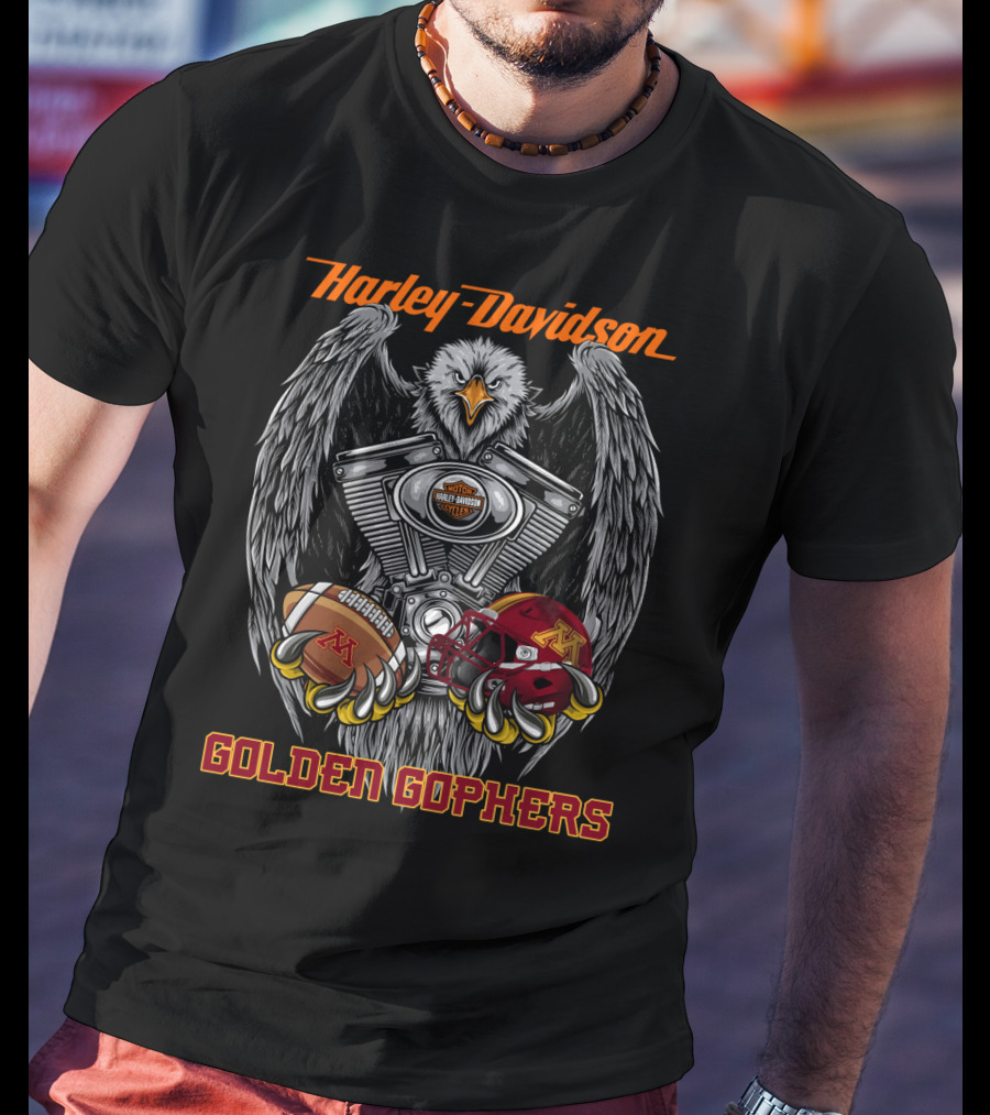 Harley Davidson Golden Gophers Football Eagle Engine T-Shirt