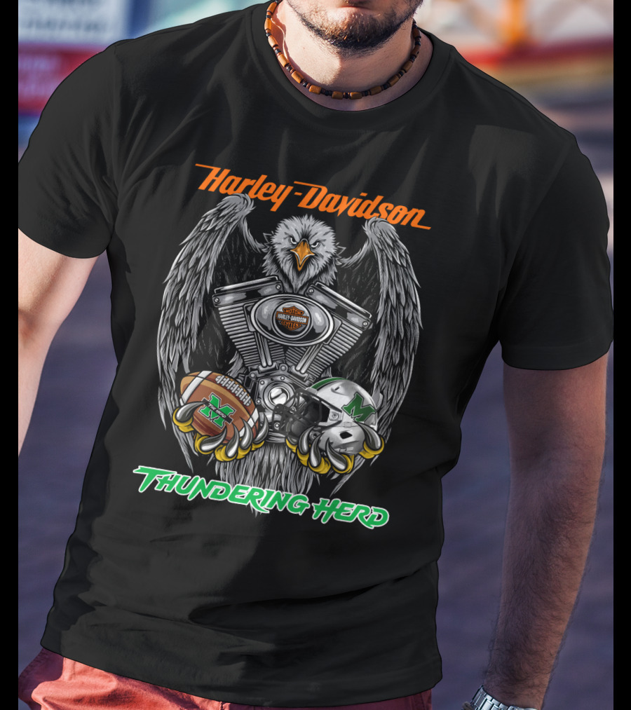 Harley Davidson Thundering Herd Marshall Football Eagle T-Shirt