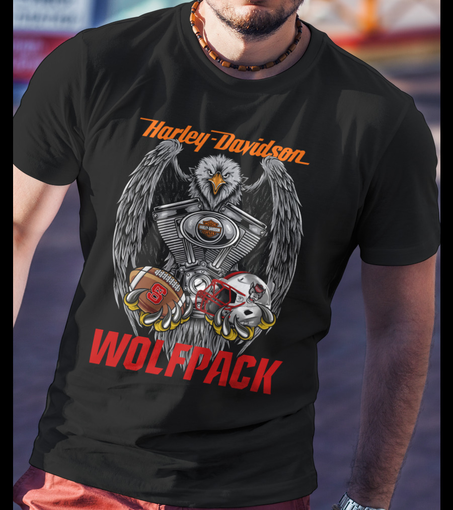 Harley Davidson Wolfpack Nc State Wolfpack Football Helmet Eagle Engine T-Shirt