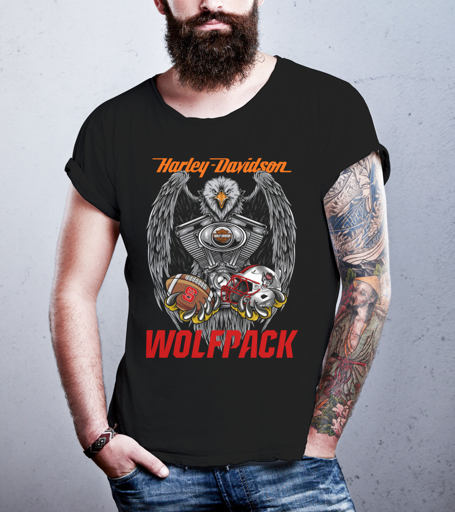 Harley Davidson Wolfpack Nc State Wolfpack Football Helmet Eagle Engine T-Shirt