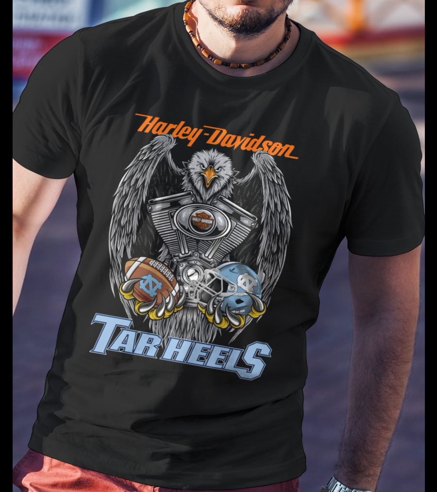 Harley Davidson Tar Heels Eagle With Engine Football And Helmet T-Shirt
