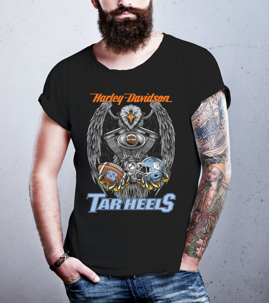 Harley Davidson Tar Heels Eagle With Engine Football And Helmet T-Shirt