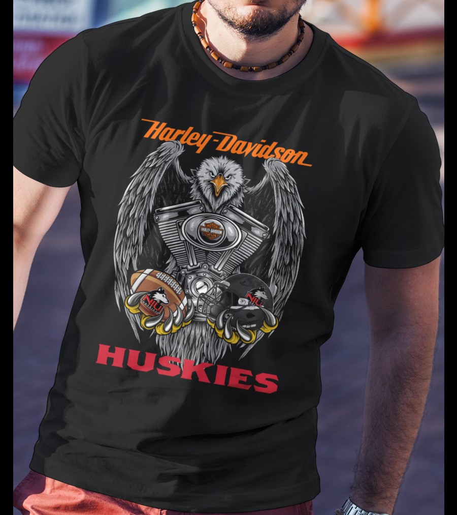Harley Davidson Huskies Niu Football Motor Eagle T-Shirt