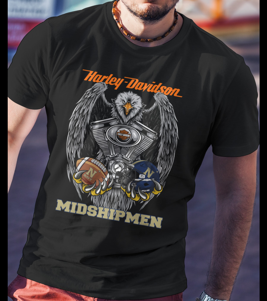 Harley Davidson Midshipmen Navy Football Eagle Engine T-Shirt