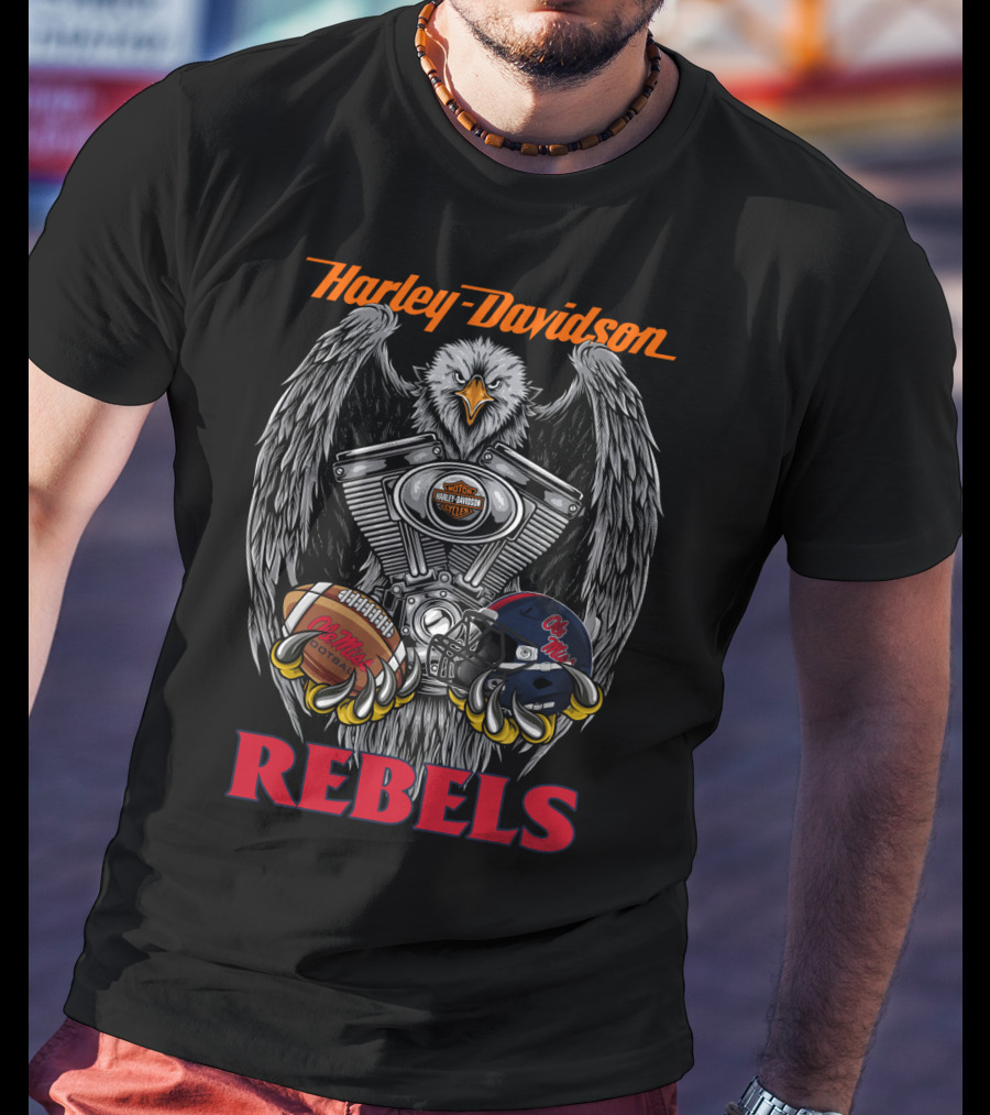 Harley Davidson Rebels Eagle Engine Football Helmet T-Shirt