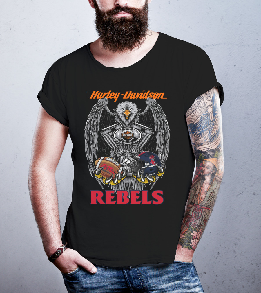 Harley Davidson Rebels Eagle Engine Football Helmet T-Shirt