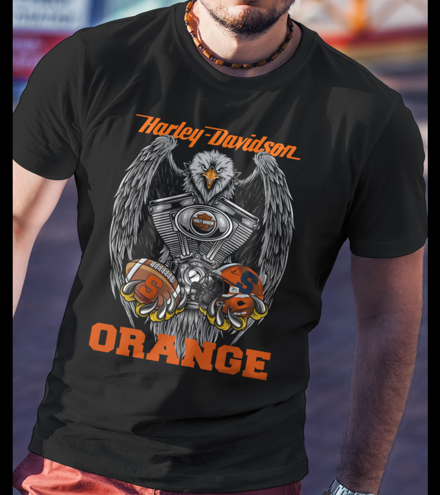 Harley Davidson Orange Eagle With Syracuse Football And Helmet T-Shirt