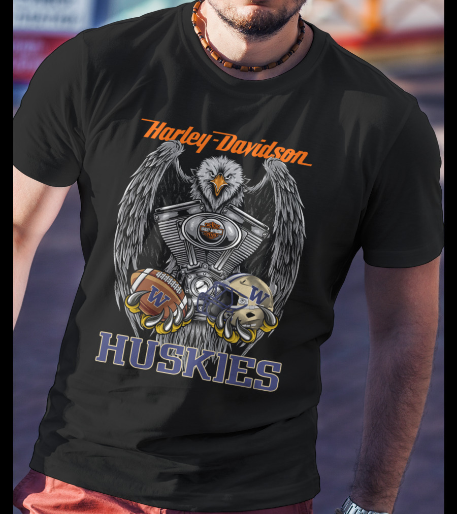 Harley Davidson Huskies Eagle Engine Football Helmet T-Shirt