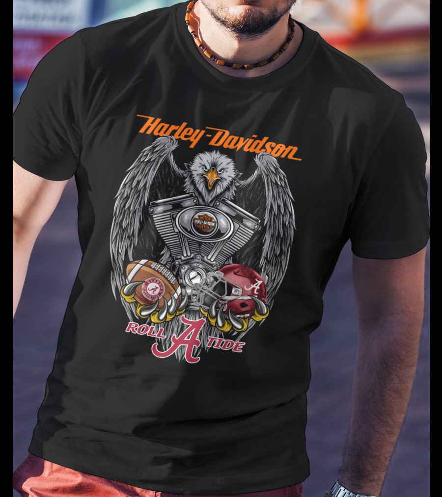 Harley Davidson Eagle Roll Tide Alabama Crimson Tide Football Helmet T-Shirt