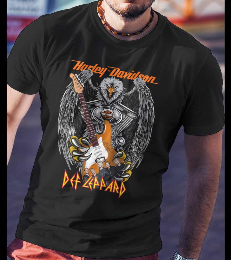 Harley Davidson Def Leppard Eagle Guitar Band Members T-Shirt