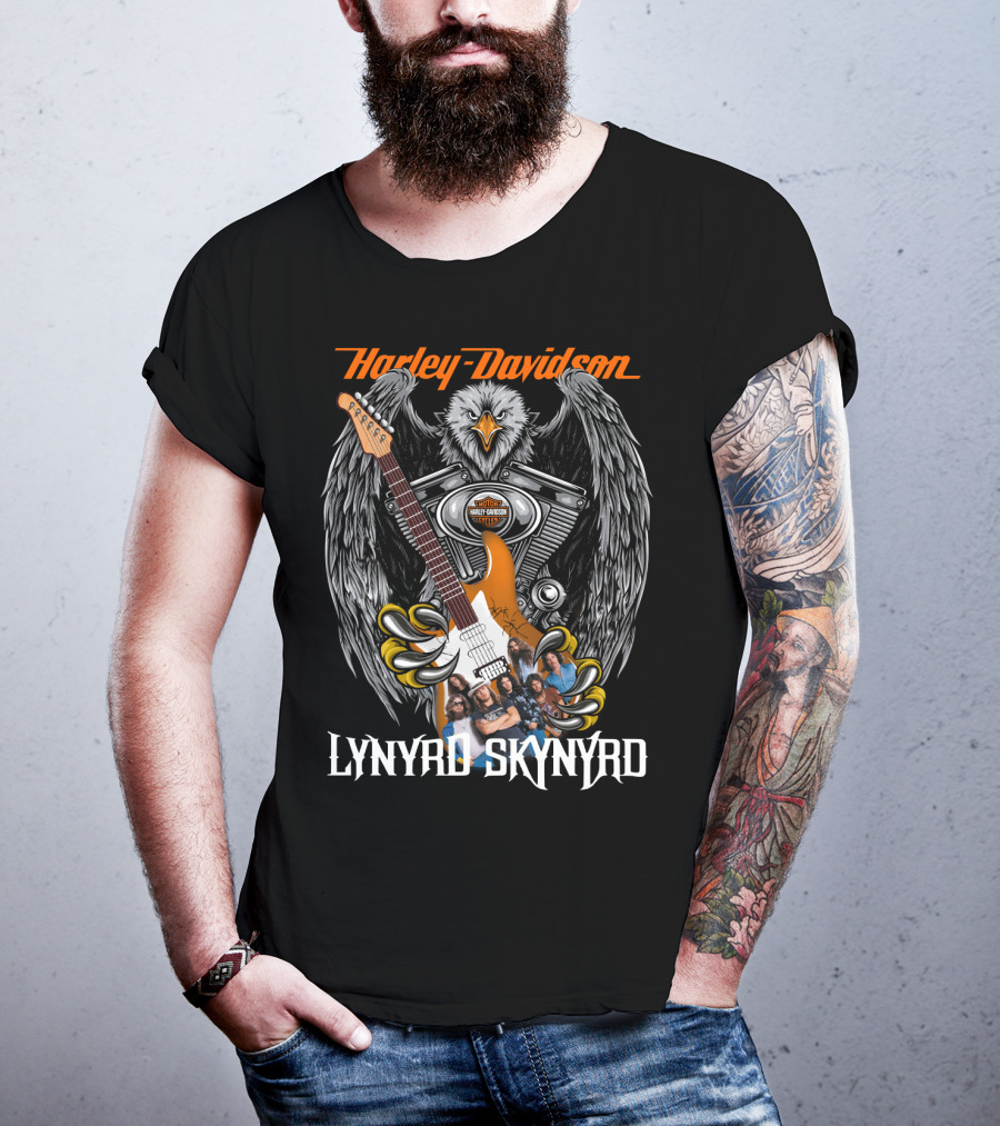 Harley Davidson Eagle V-Twin Engine Lynyrd Skynyrd Band Guitar T-Shirt