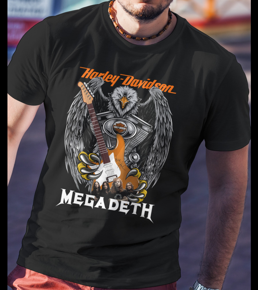 Harley Davidson Motor Cycles Megadeth Eagle Guitar T-Shirt