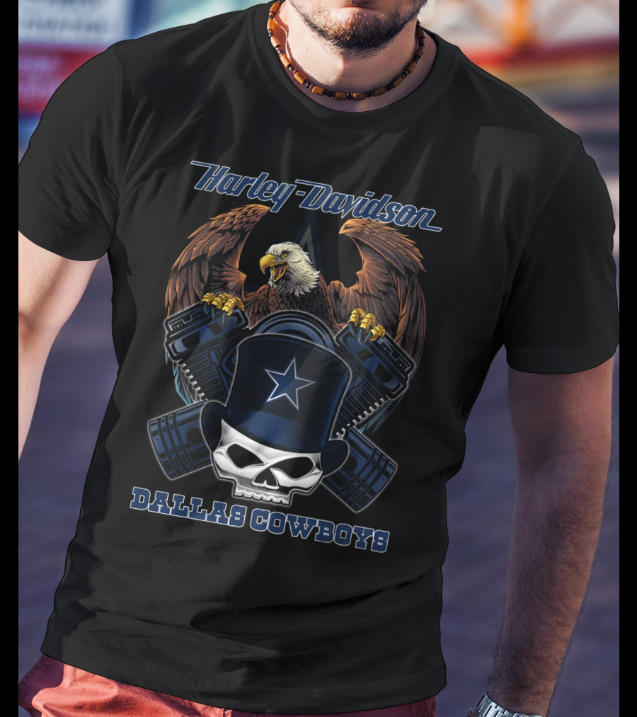 Harley Davidson Eagle Dallas Cowboys Star Skull Nfl 54 Tvl T-Shirt