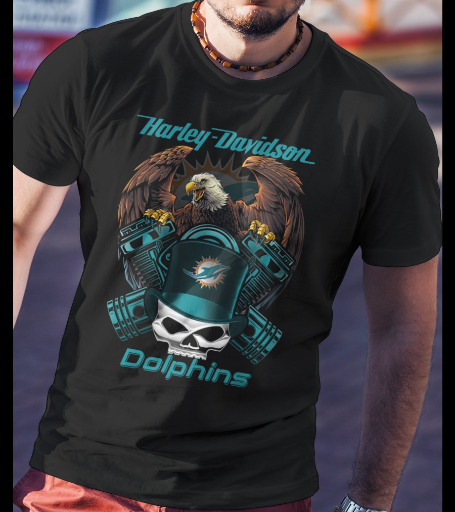 Harley Davidson Dolphins Eagle Skull Nfl T-Shirt