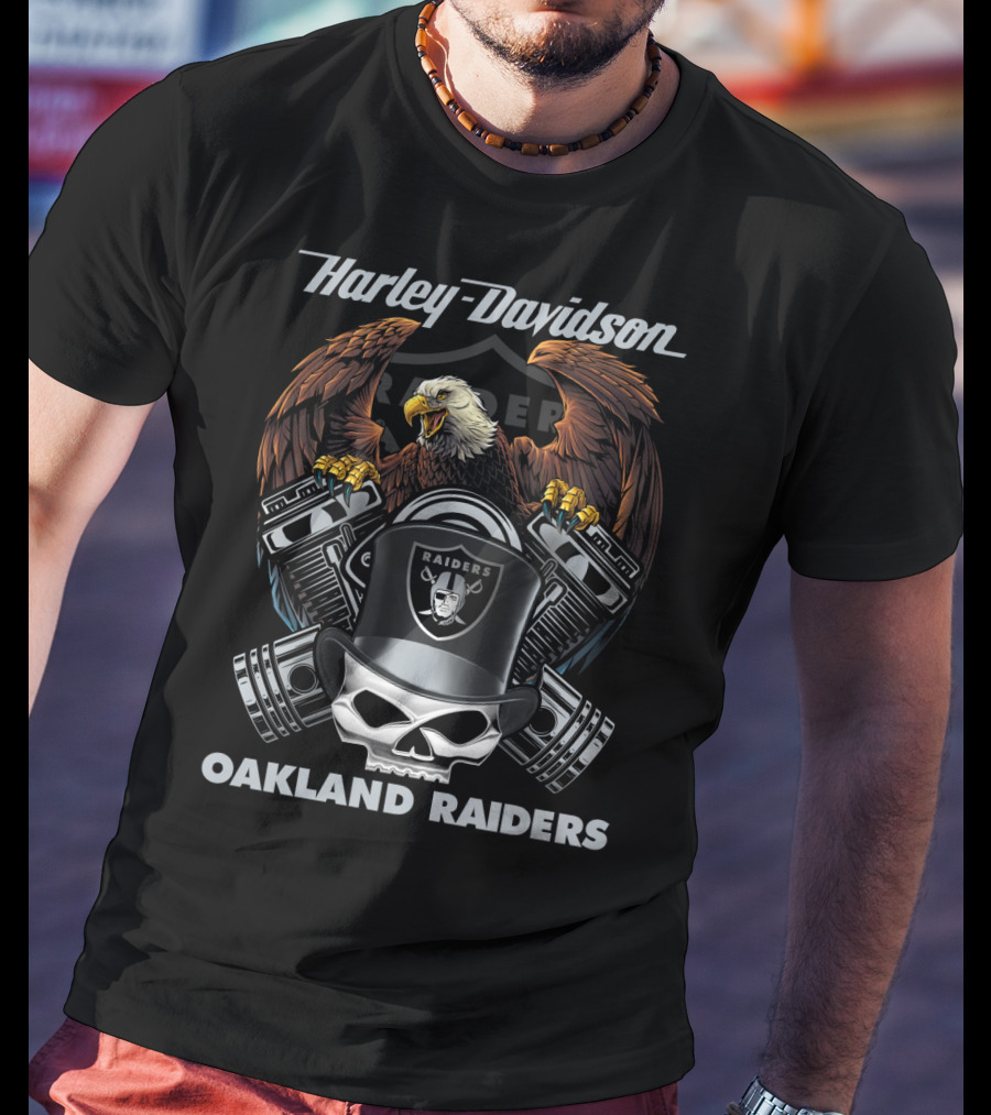 Harley Davidson Oakland Raiders Skull Eagle Motorcycle Nfl T-Shirt