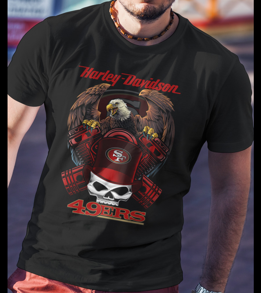 Harley Davidson Sf 49ers Eagle Skull Nfl 49ers T-Shirt