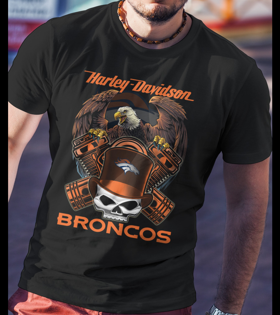 Harley Davidson Broncos Eagle Skull Motors T-Shirt