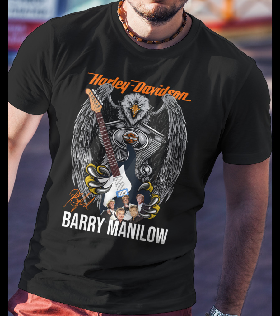 Barry Manilow Harley Davidson Eagle Guitar Artwork T-Shirt