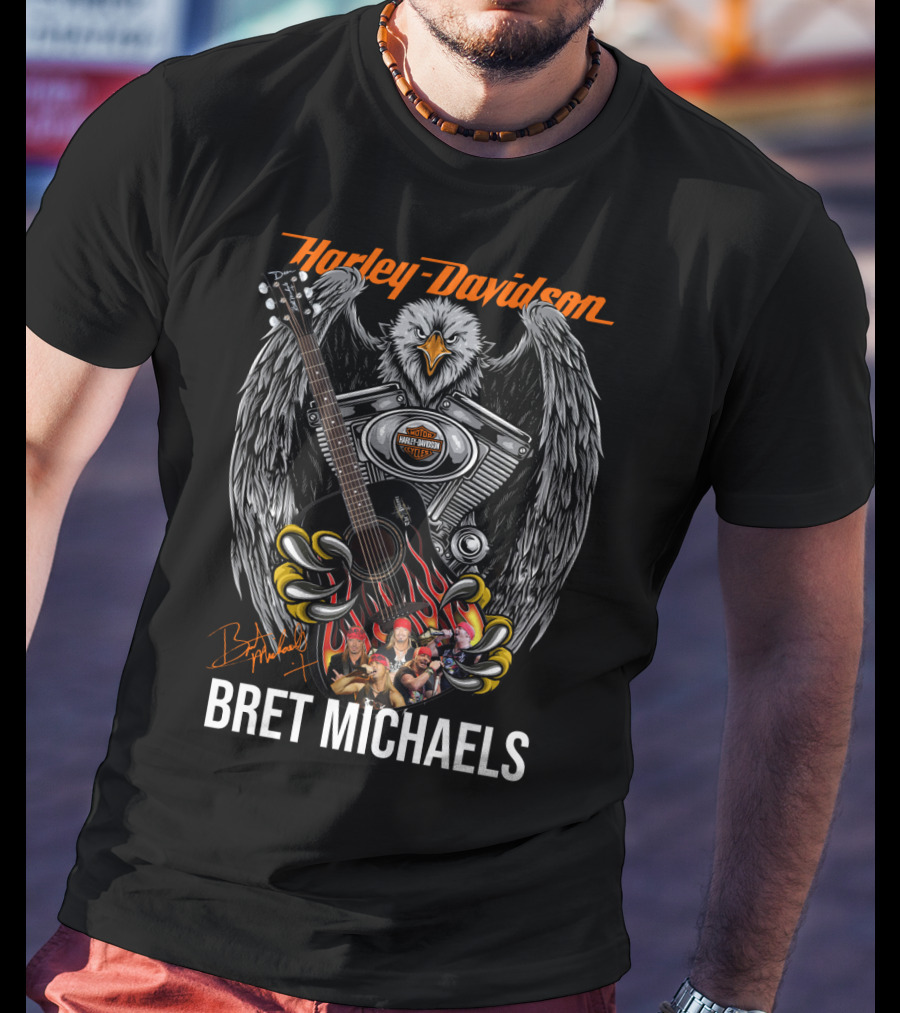 Harley Davidson Bret Michaels Eagle Guitar T-Shirt