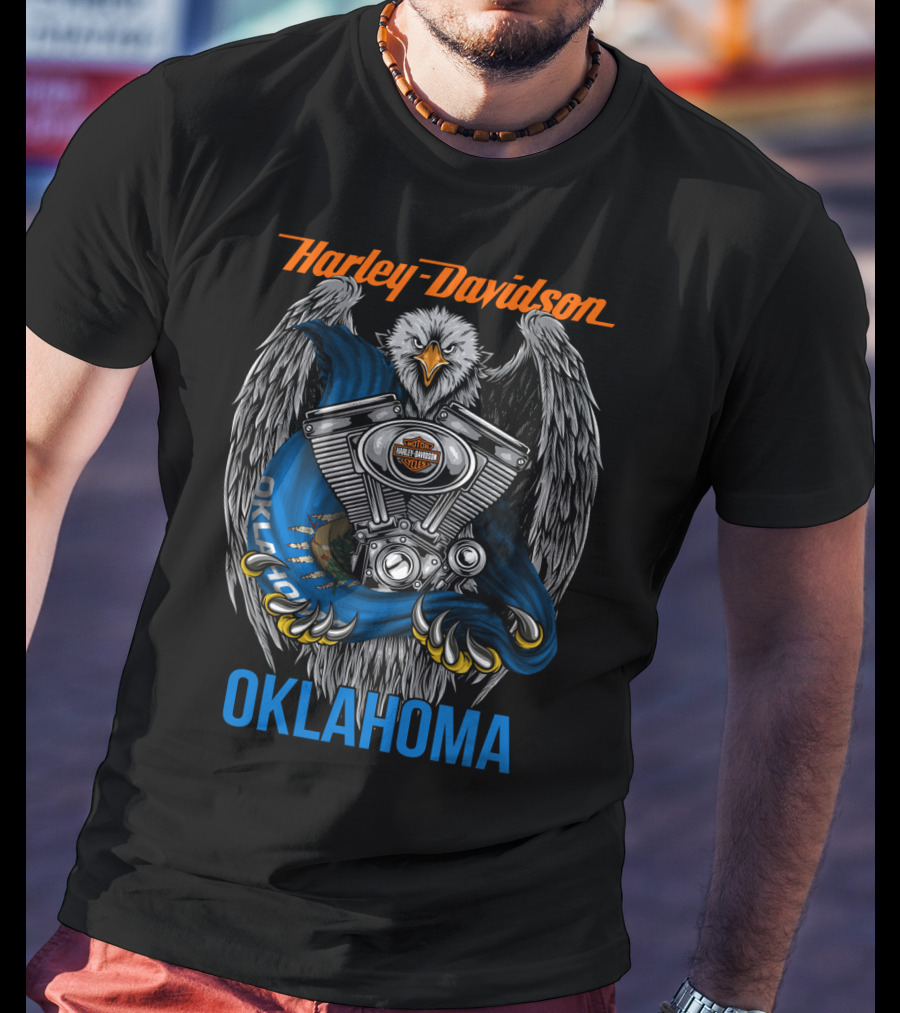 Harley Davidson Oklahoma Eagle And Engine T-Shirt