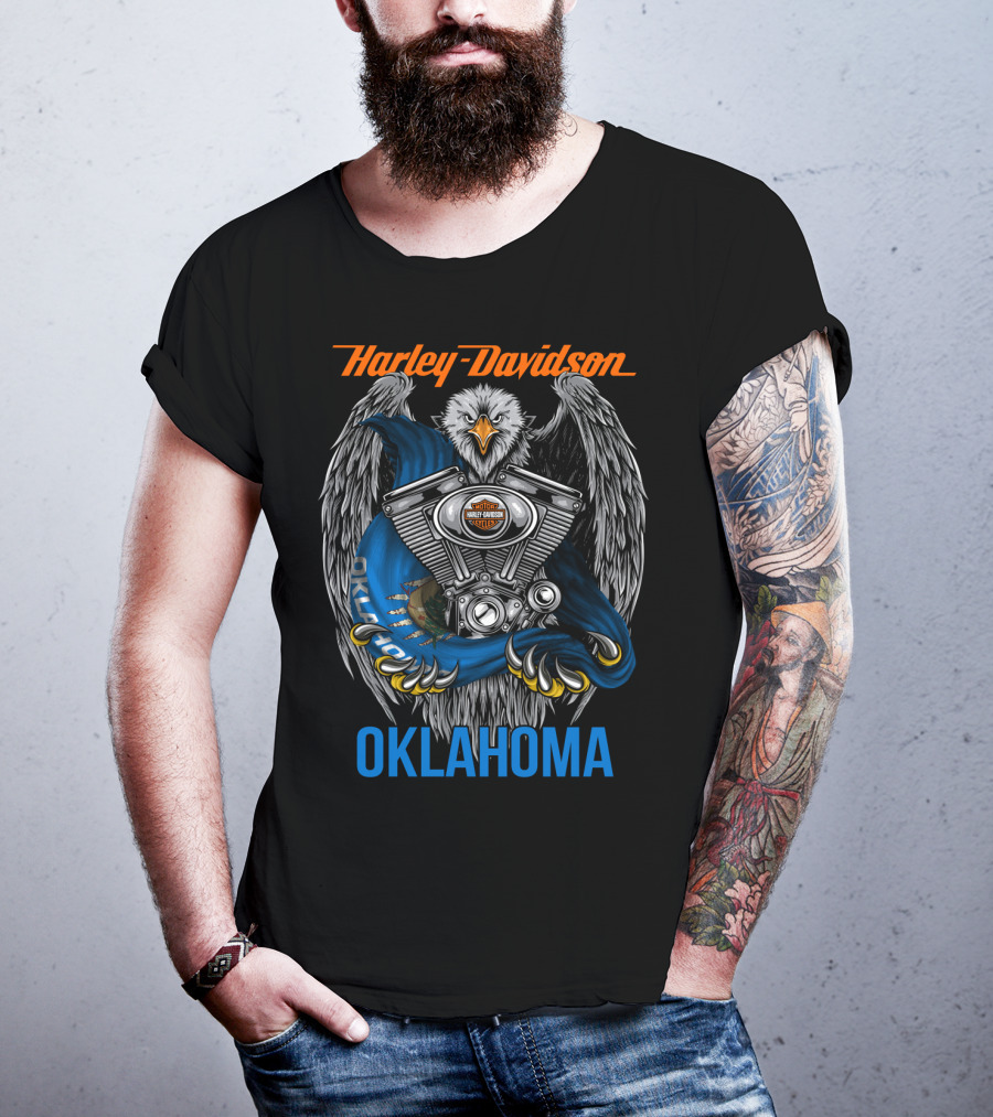 Harley Davidson Oklahoma Eagle And Engine T-Shirt